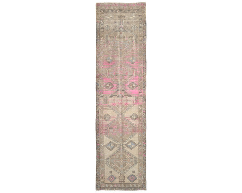 11 Ft Vintage Brown Persian Style Hand Knotted Low Pile Wool Runner Rug